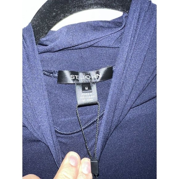 ST.JOHN Basic Shirt Navy Blue Mock Neck Turtle Neck NWTS $195 New Stretchy T - Picture 5 of 10